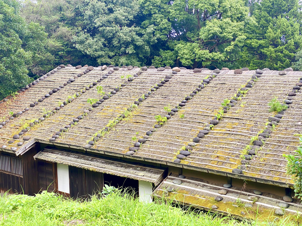 隠岐の島にある石置屋根